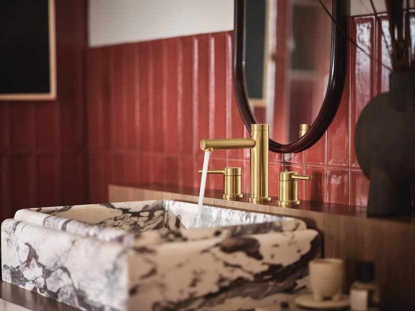 Moen Align Brushed Gold Two-Handle Three-Hole Modern Widespread Bathroom Faucet Trim Kit, Valve Required, T6193BG