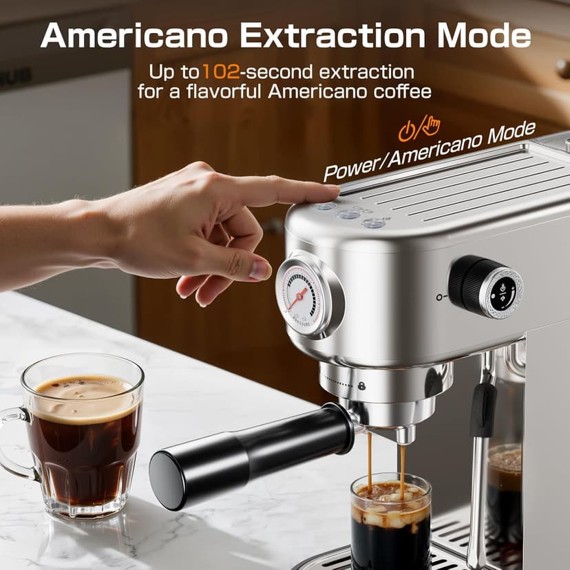 Espresso Machine Upgrade, 20 Bar Compact Espresso Coffee Machine with Milk Frother, Stainless Steel Coffee Maker with 44oz Removable Water Tank & Fast Heat System for Cappuccino, Latte