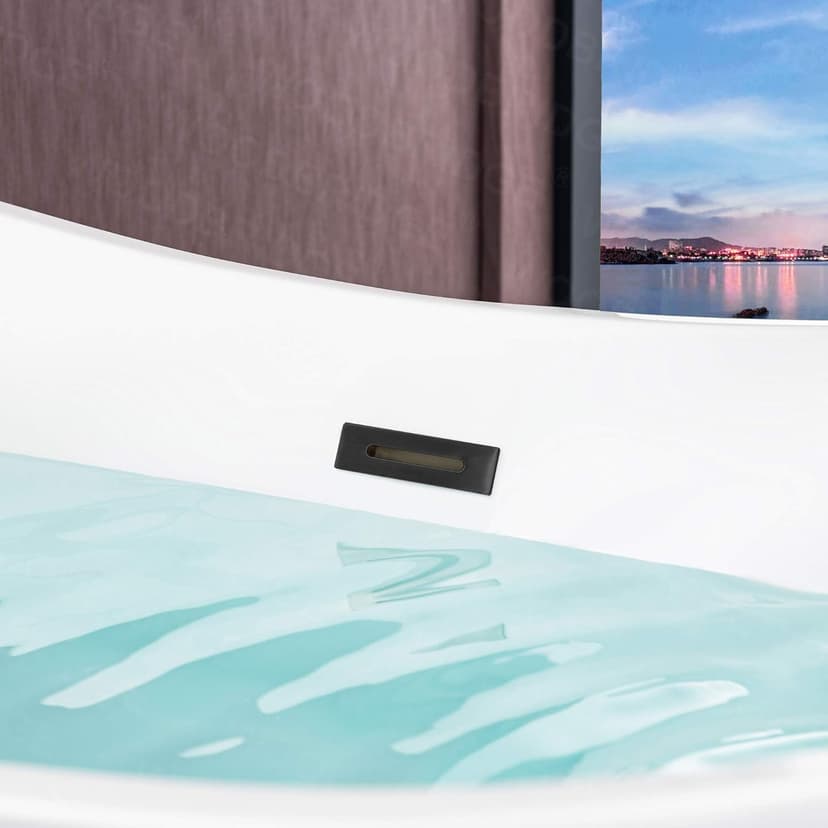 WOODBRIDGE 59" Acrylic Freestanding Bathtub Contemporary Soaking White Tub with Matte Black Overflow and Drain，B0016 -MB-Drain &O
