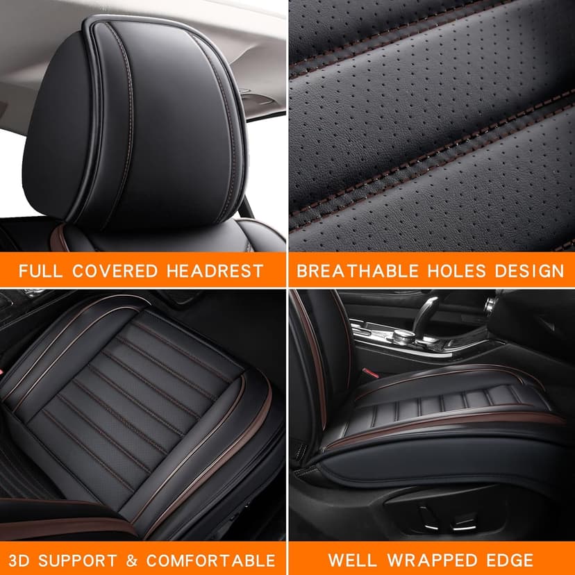 Car Seat Covers for Cars, Faux Leather Seat Covers for Cars SUV Super Breathable Universal Automotive Seat Covers Fit for Most Sedans Balck Brown