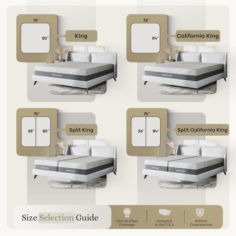 Sven & Son Luxury Hybrid Spring Mattress, Premium Materials, CertiPUR-US, Made in The USA, 14 inch Medium Soft - Split California King
