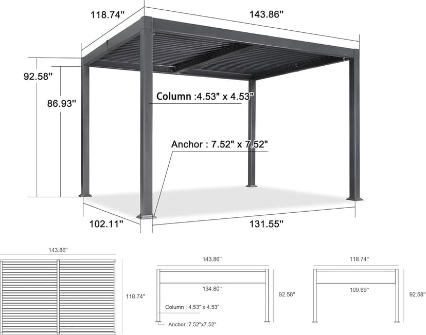 PURPLE LEAF Louvered Pergola 10' x 12' Patio Aluminum Pergola with Independent Adjustable Rainproof Roof Hardtop Small for Outdoor Deck Garden Yard