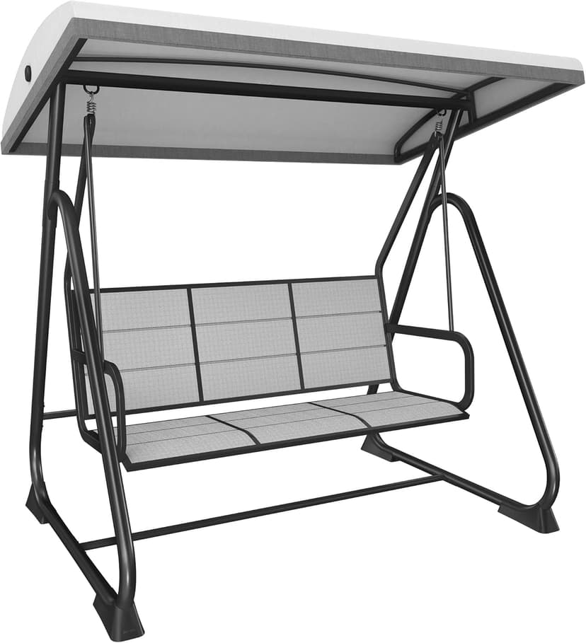 EAST OAK 3-Person Outdoor Patio Swing Chair with Adjustable Canopy, Porch Swing with Comfortable and Breathable Seats, Outdoor Swing Chairs for Garden, Balcony, Backyard, Charcoal Black