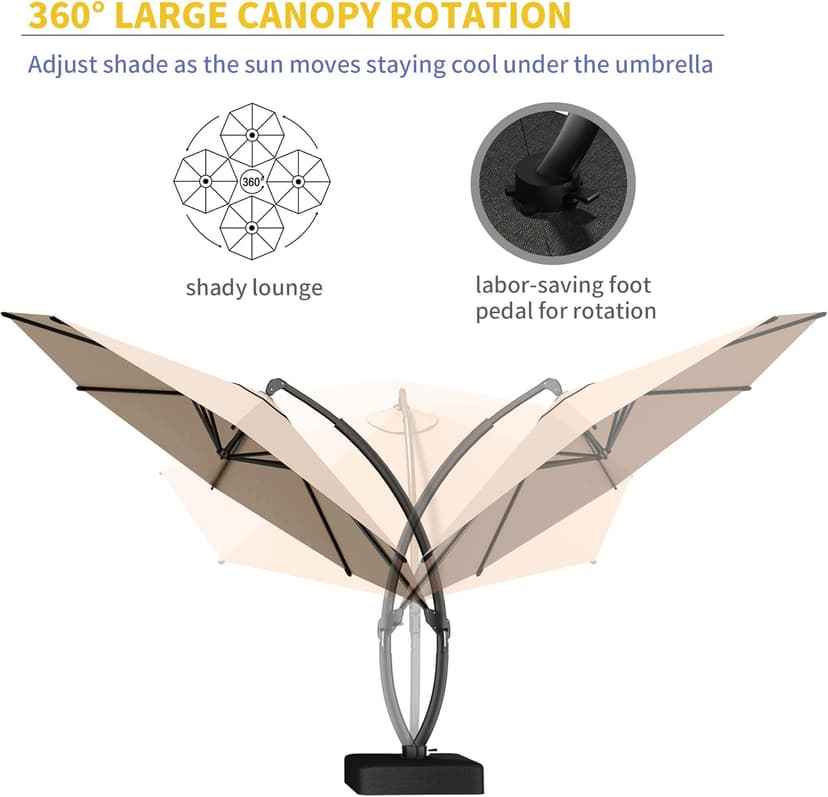 Kingdura 11ft Offset Cantilever Patio Umbrella with Base Included, Large Round Aluminum Outdoor Umbrella, 360° Rotation & Infinite Tilt, Heavy Duty Frame for Deck Pool Backyard, Beige