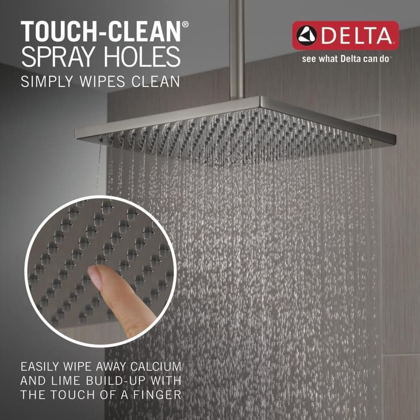 Delta Brushed Nickel Square Rain Shower Head, 12 Inch Metal Large Shower Head Rainfall, Overhead Rain Showerhead, 2.5 GPM Flow Rate, Stainless 52159-SS25