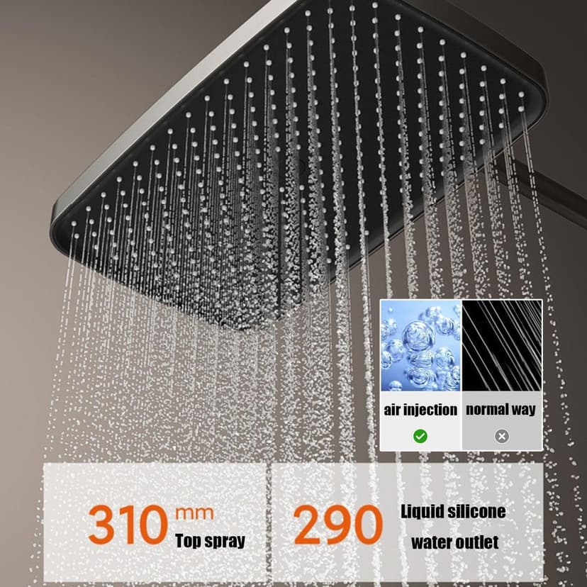 BEITH Thermostatic Shower System, 4 Piano Keys UFO Shower Faucet Set, 31x20cm Square Shower Set, Digital Display, 360° LED Ambient Light, Hydroelectric Power, with Bathtub Faucet (Gun Gray)