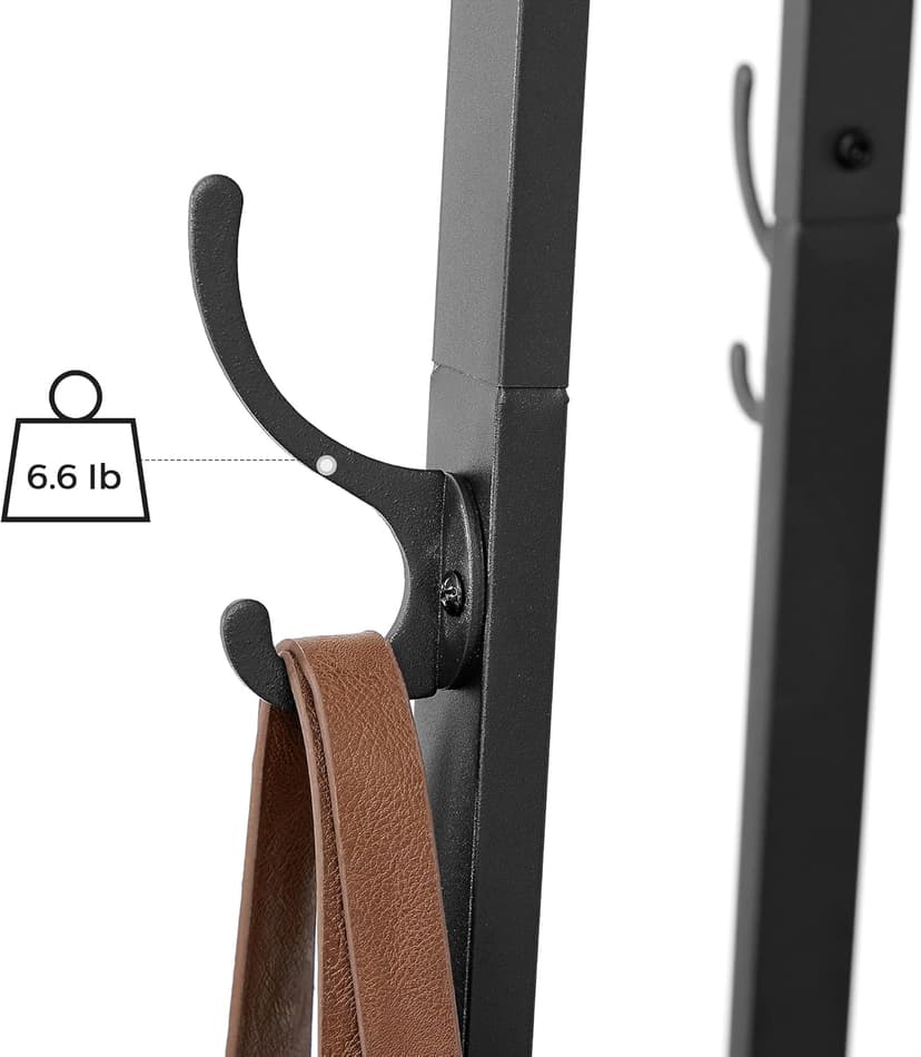 VASAGLE Coat Rack, Coat Stand with 3 Shelves, Hall Tree Free Standing with Hooks for Scarves, Bags, Umbrellas, Steel Frame, Industrial Style, for Entryway, Living Room, Rustic Brown and Black ULCR80X