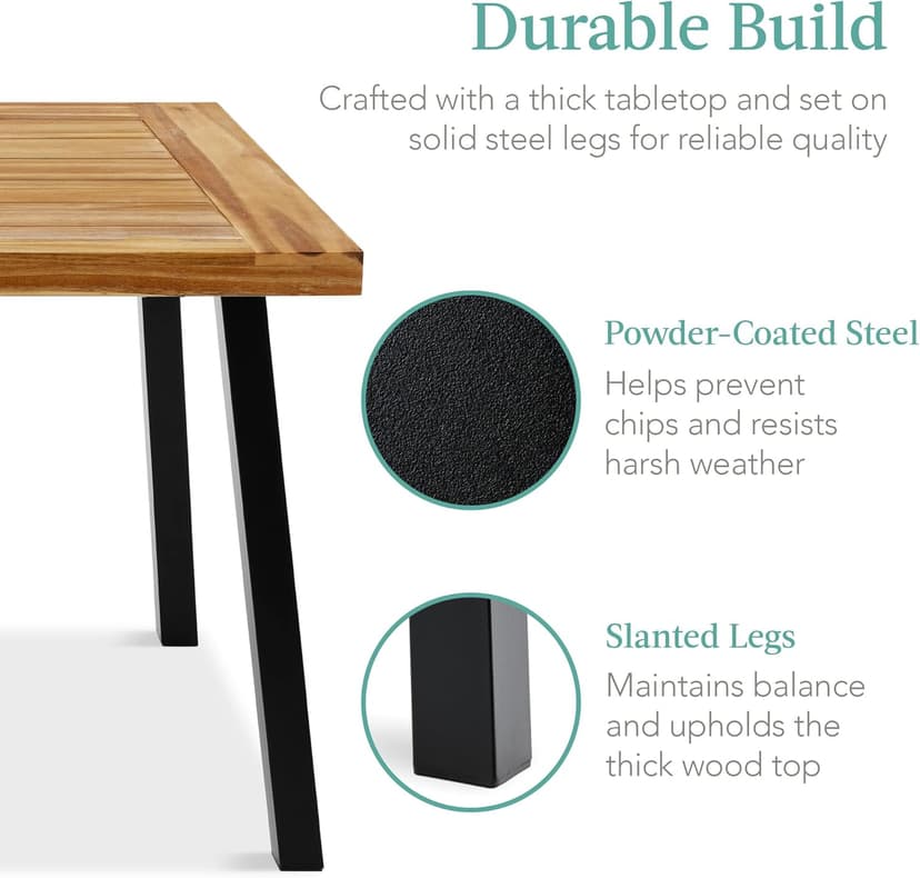Best Choice Products 6-Person Indoor Outdoor Acacia Wood Dining Table, Picnic Table w/Powder-Coated Steel, 350 Pound Capacity Legs - Natural