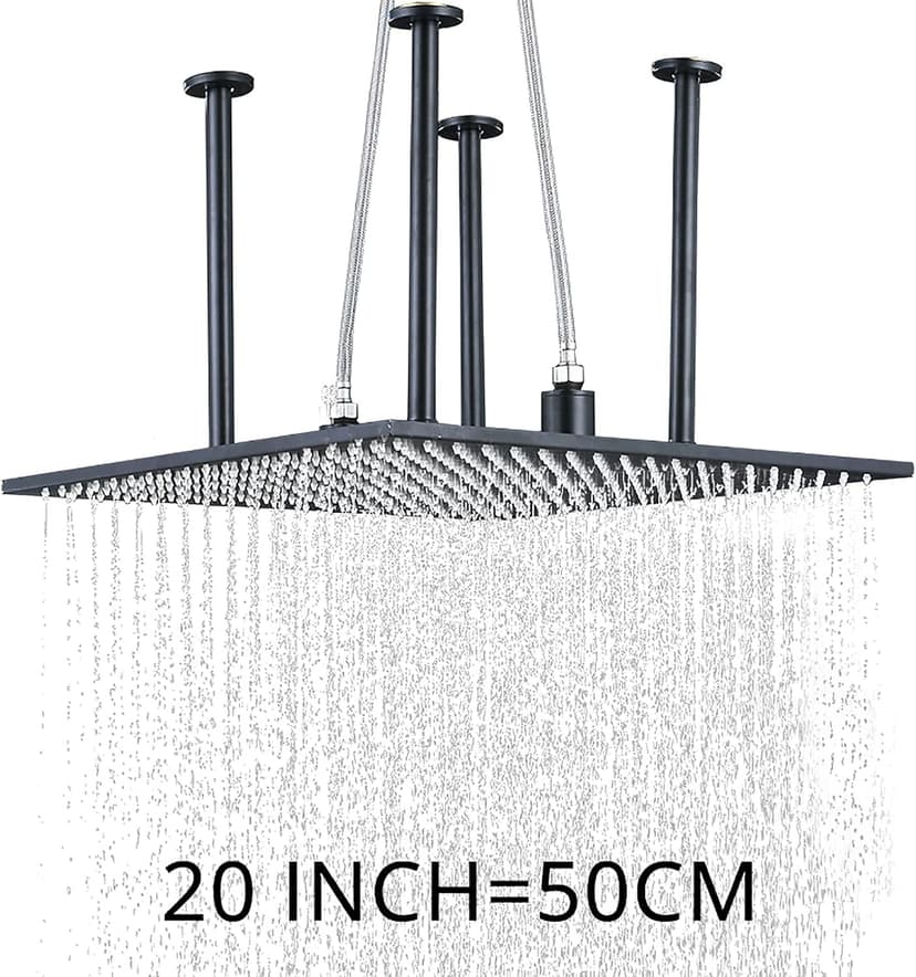 Shower Kits, Thermostatic Shower System LED 20"" Square Rainfall Shower Head System with Handheld Combo Set, Embedded Installation Black Shower Faucet Set Complete, (2 S?tt A)
