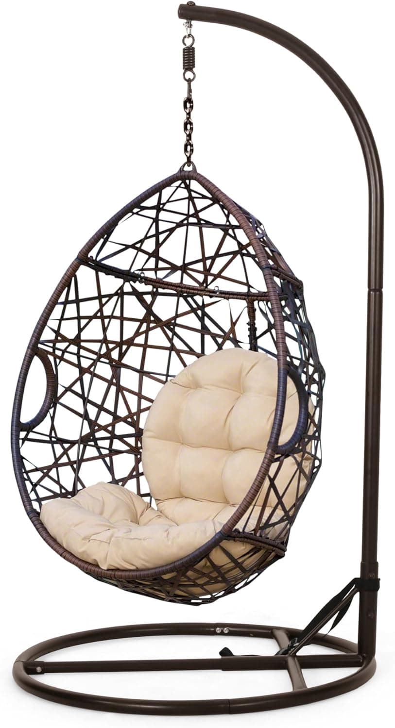 Christopher Knight Home CKH Wicker Tear Drop Hanging Chair, Brown