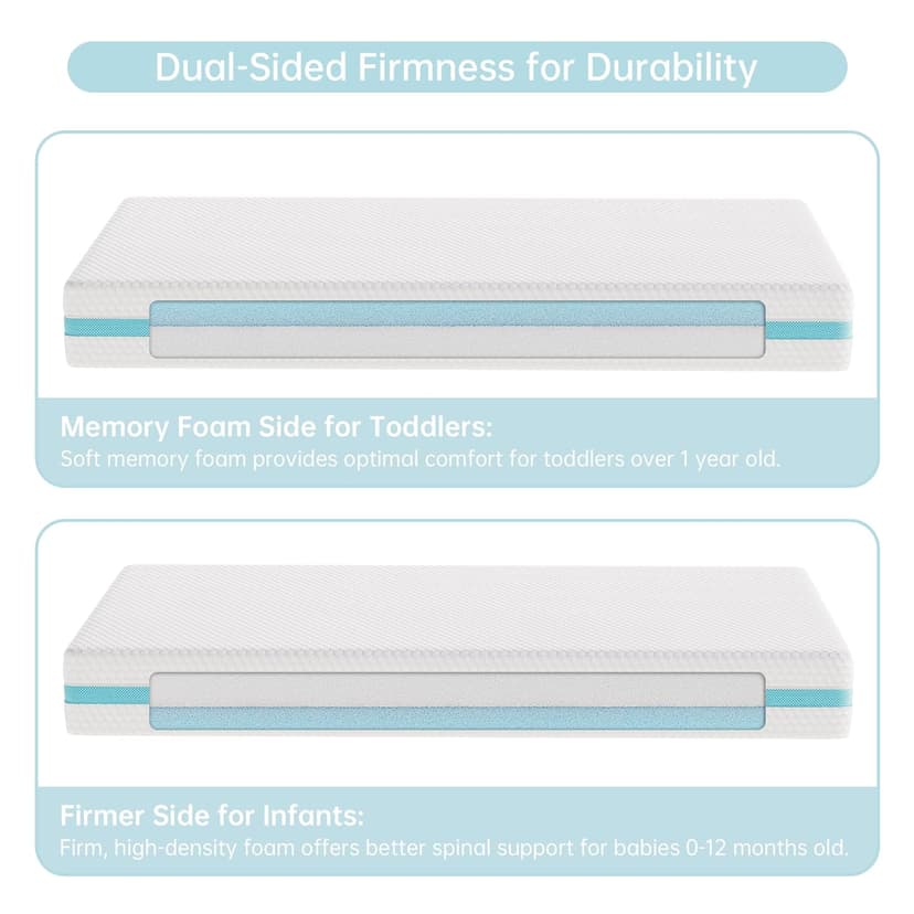 TeQsli Crib Mattress, Dual-Sided Memory Foam Toddler Mattress with Breathable Washable Cover, Standard Size Baby Mattresses for Crib: 52 x 27.6 x 6 Inch