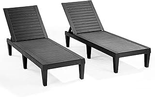 Nestl Patio Chairs - Black Chaise Lounge Chair Outdoor, 5-Position Adjustable Sun Tanning Chair, Waterproof Pool Lounge Chairs Set of 2, Reclining Lawn Chair, Lightweight Outdoor Lounge Chairs