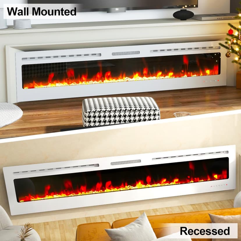 80" Electric Fireplace Wall Mounted & Recessed with Remote, 750w/1500w Ultra-Thin Wall Fireplace Inserts, Electric Fire Place W/8H Timer, Adjustable Flame Colors and Brightness Silent