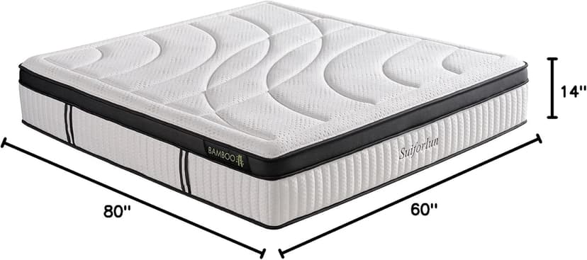 Suiforlun Queen Mattress, 14 Inch Euro Top Gel Memory Foam and Pocket Coils Innerspring Hybrid Mattress Queen with 7 Premium Layers, Targeted Support, Medium Firm, 120 Nights Trial, 60"*80”
