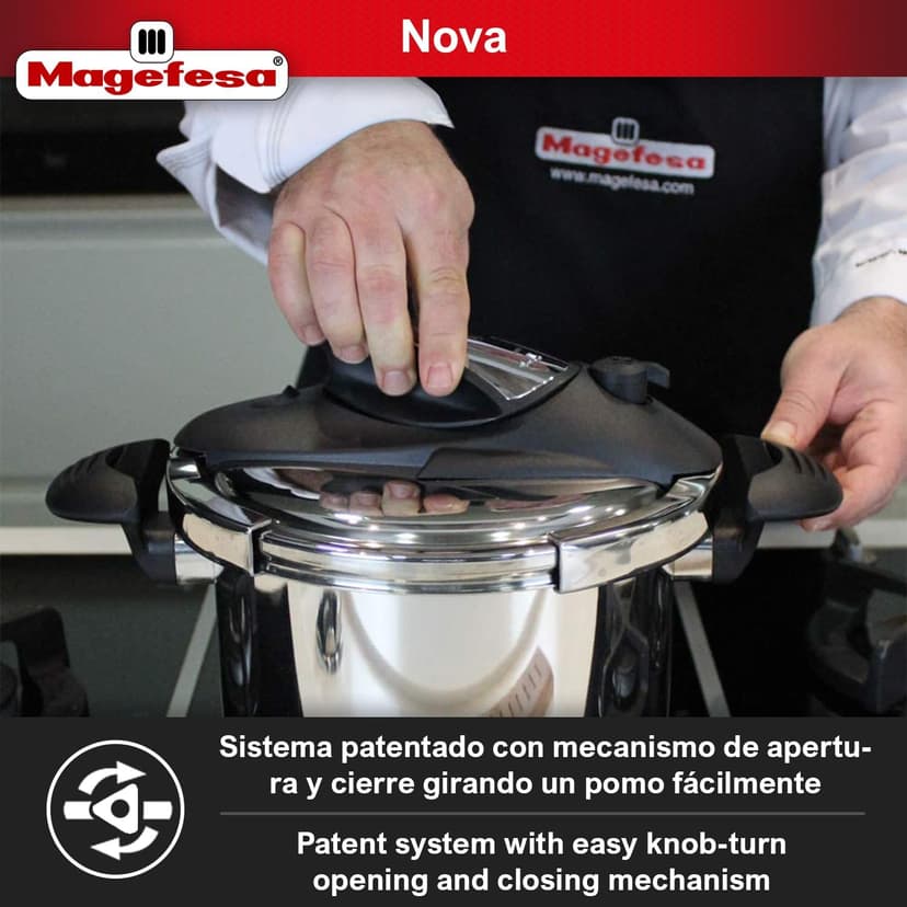Magefesa Nova 4.2 Qt Stovetop Pressure Cooker – Fast Cooking, Easy Locking, 18/10 Stainless Steel, Induction Compatible, 5 Safety Features, 11.6 PSI