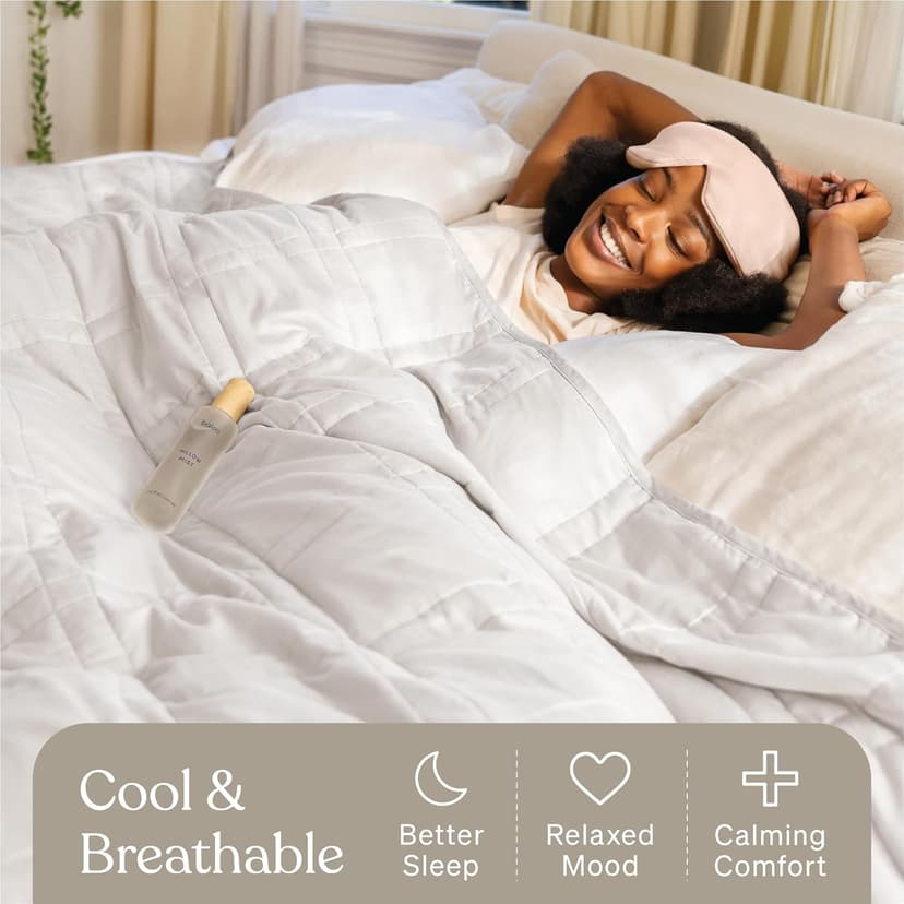 Baloo Weighted Blanket for Adults 12 lb Throw (Pebble White, 42"x72") | Cool & 100% Cotton | Machine Washable & Dryer Safe | Glass Microbead Fill