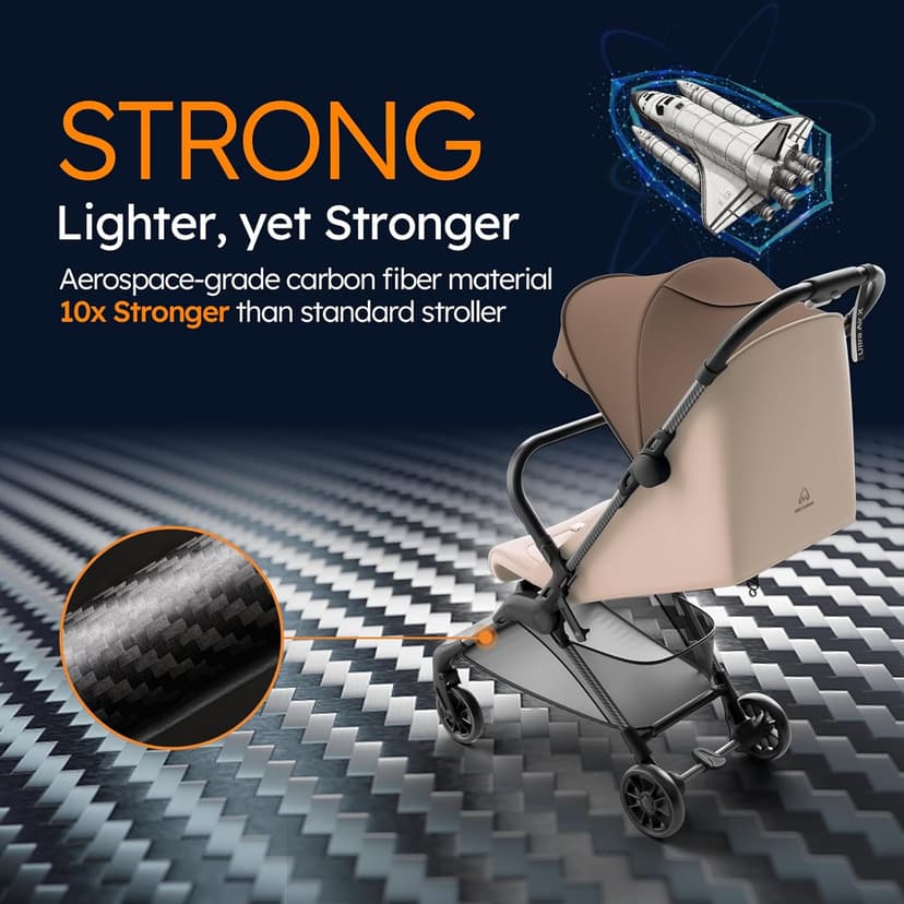 Lightweight Baby Strollers for Airplane, Ultra-Compact Travel Stroller, Light & Strong Portable Toddler Stroller with Carbon Fiber Frame and UPF 50+ Waterproof Fabric, Only 9.9 lbs, Brown