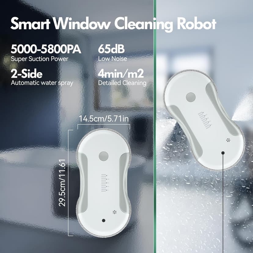 Window Cleaning Robot, 5800Pa Intelligent Window Cleaner Robot with 80ml Dual Water Spray, with Path Planning and Edge Detection for Interior/Exterior Highrise Windows