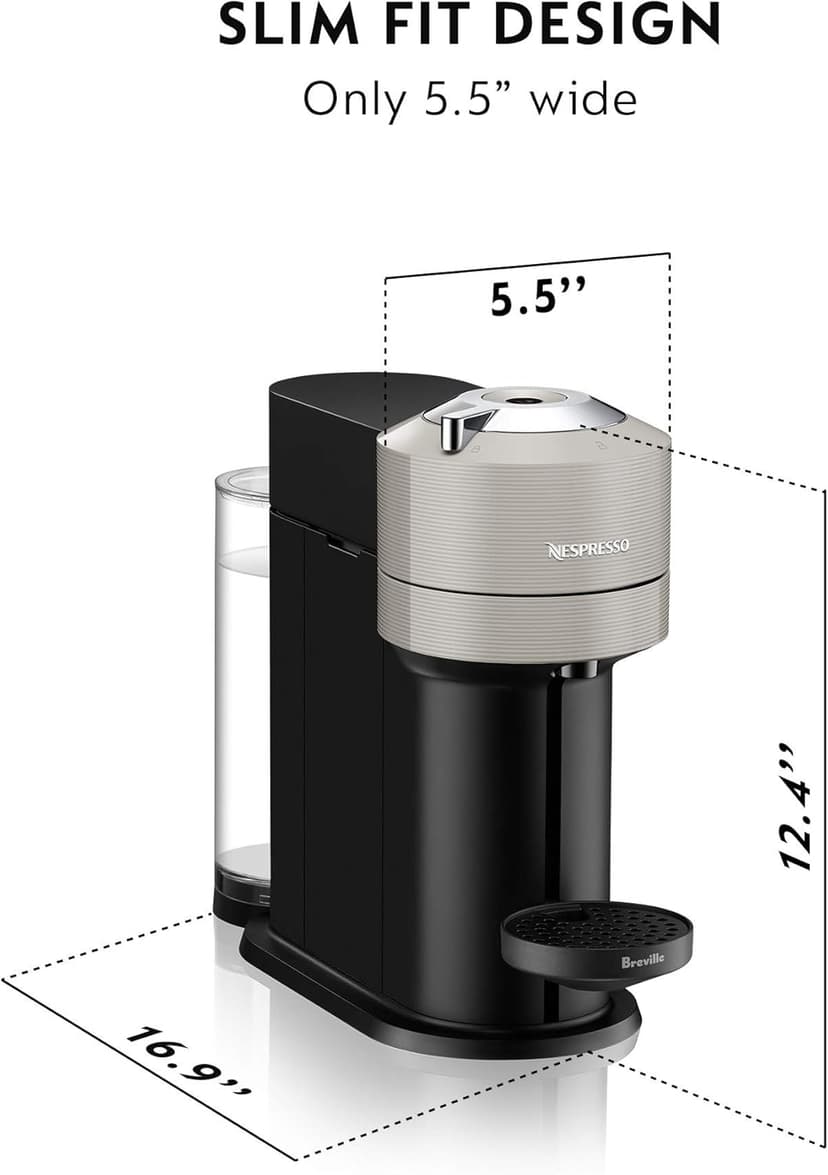 Nespresso Vertuo Next Coffee and Espresso Maker by Breville, with Aeroccino Milk Frother, Light Grey
