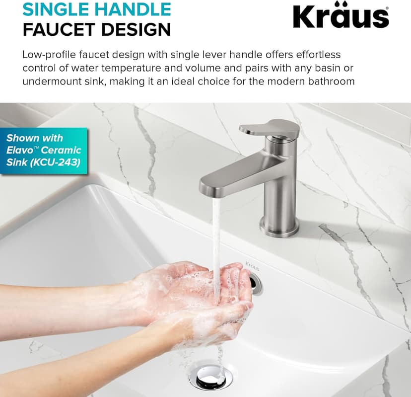 KRAUS Indy Single Handle One Hole Bathroom Sink Faucet in Spot-Free Brushed Nickel, KBF-1411SFBN
