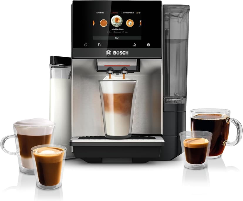 Bosch 800 Series Fully Automatic Espresso Machine – 36 Drinks with Coffee World, Cold Brew, Double Cup, Integrated Milk Container, Smart Features, in Stainless Steel