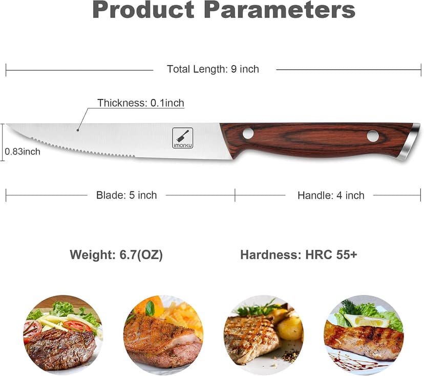 imarku Steak Knives Set of 6, Japanese HC Steel Premium Serrated Steak Knife Set with Ergonomic Handle and Gift Box, Home Essential, Best Birthday Gifts for Women and Men