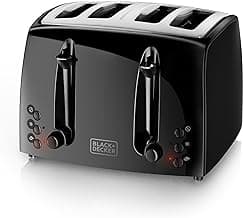 BLACK+DECKER 4-Slice Toaster, TR1410BD, Extra-Wide, 7 Shade Settings, Crumb Trays, Gloss Black