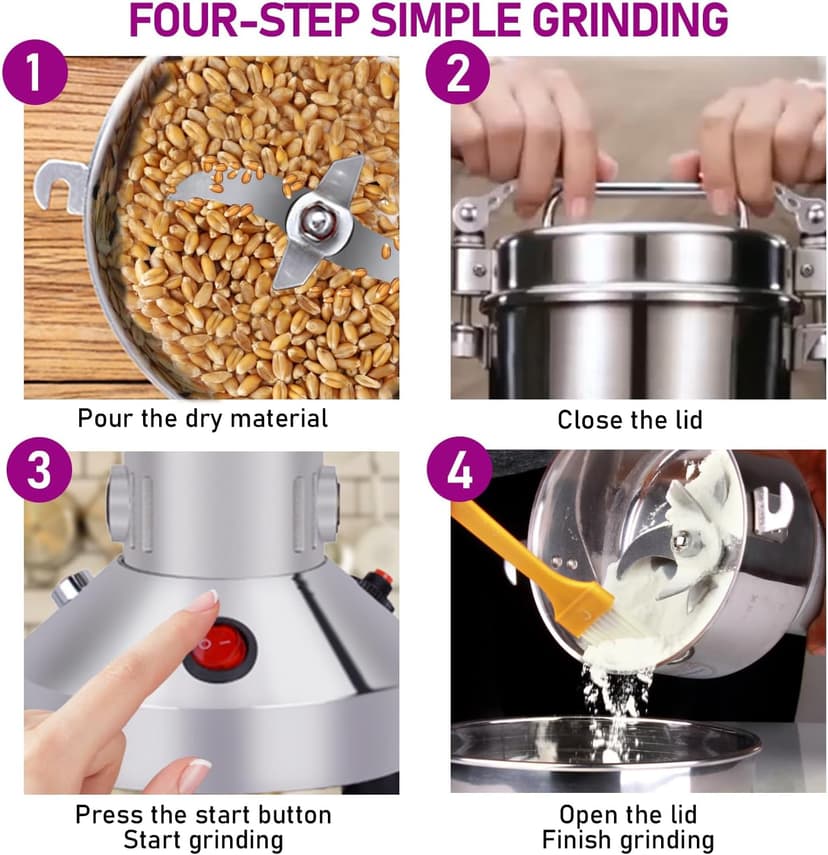150g Grain Mill, 304 Stainless Steel Spice Grinder, 1500W High-speed Commercial Flour Mill, Superfine Flour Mill Grinder for Home, Grain Mill for Flour