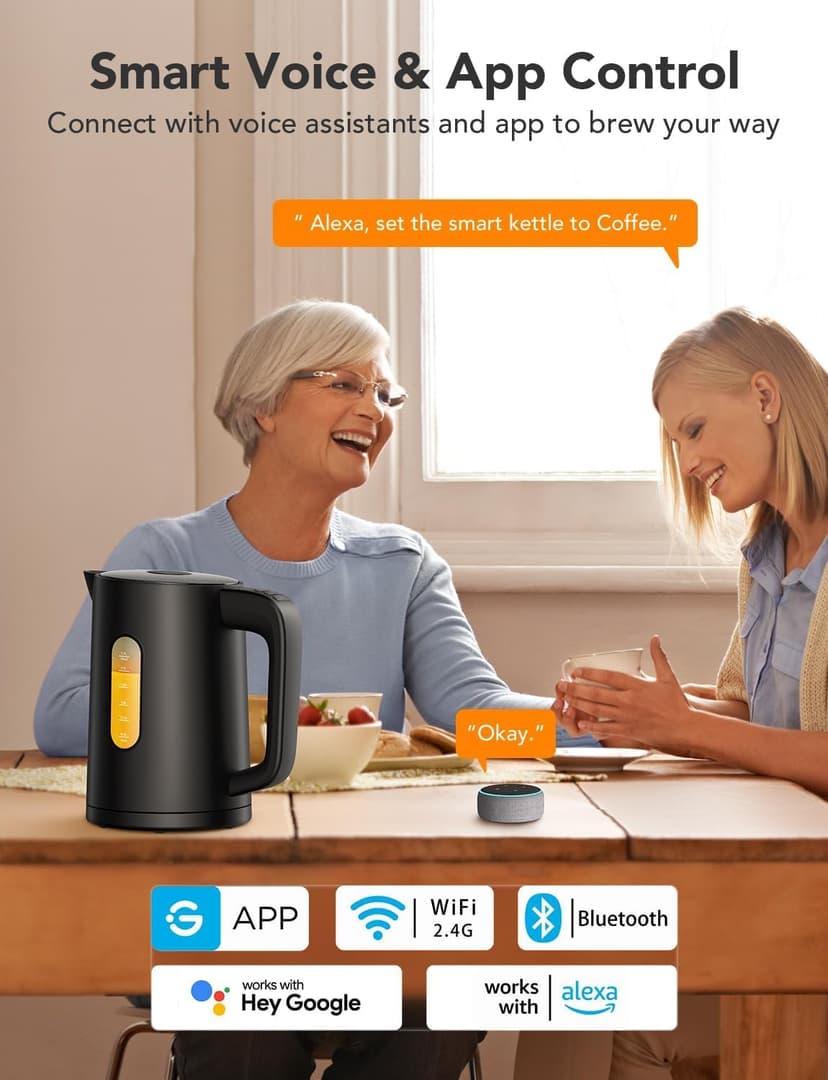 GoveeLife Smart Kettle Temperature Control 1.7L, 1500w WiFi Tea Kettle Electric with LED Indicator Lights, Remotely Control, 2H Keep Warm, 4 Presets Hot Water Boiler for Tea & Coffee & DIY