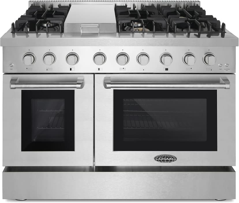 Cosmo COS-DFRL486GK 48 in. Lumin Collection 6.7 cu. ft. Double Oven Dual Fuel Range with 6 Sealed Burners, Rapid Convection, Stainless Steel