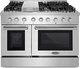 Cosmo COS-DFRL486GK 48 in. Lumin Collection 6.7 cu. ft. Double Oven Dual Fuel Range with 6 Sealed Burners, Rapid Convection, Stainless Steel