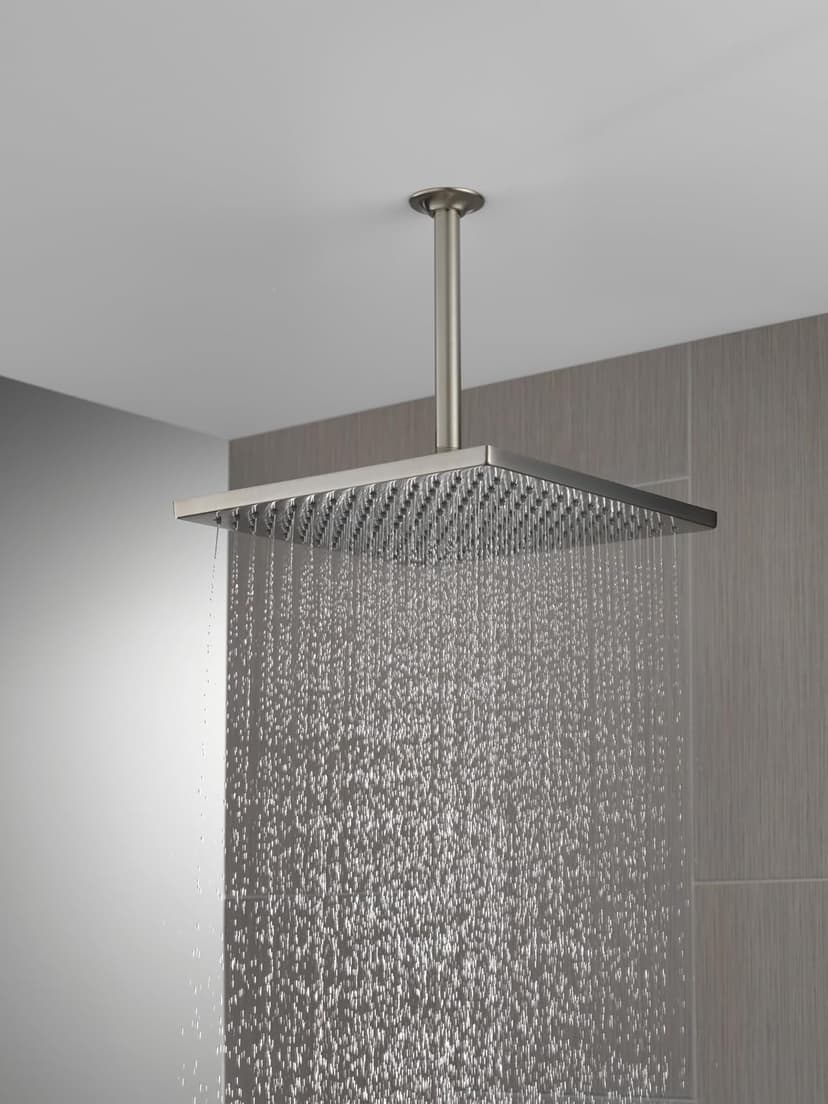 Delta Brushed Nickel Square Rain Shower Head, 12 Inch Metal Large Shower Head Rainfall, Overhead Rain Showerhead, 2.5 GPM Flow Rate, Stainless 52159-SS25