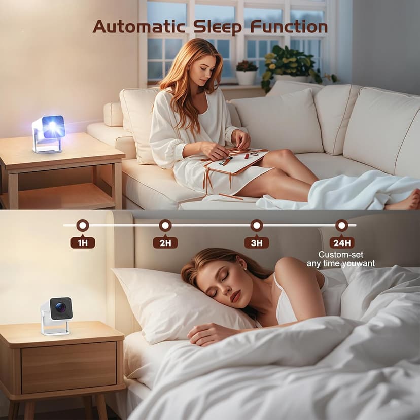 Mini Projector with Bluetooth, Electric Focus Portable Movie Projector with 270° Rotatable, 1080P HD Support, Auto Keystone, Compatible with Smartphone, TV Stick, Laptop, HDMI for Bedroom, Outdoor Use