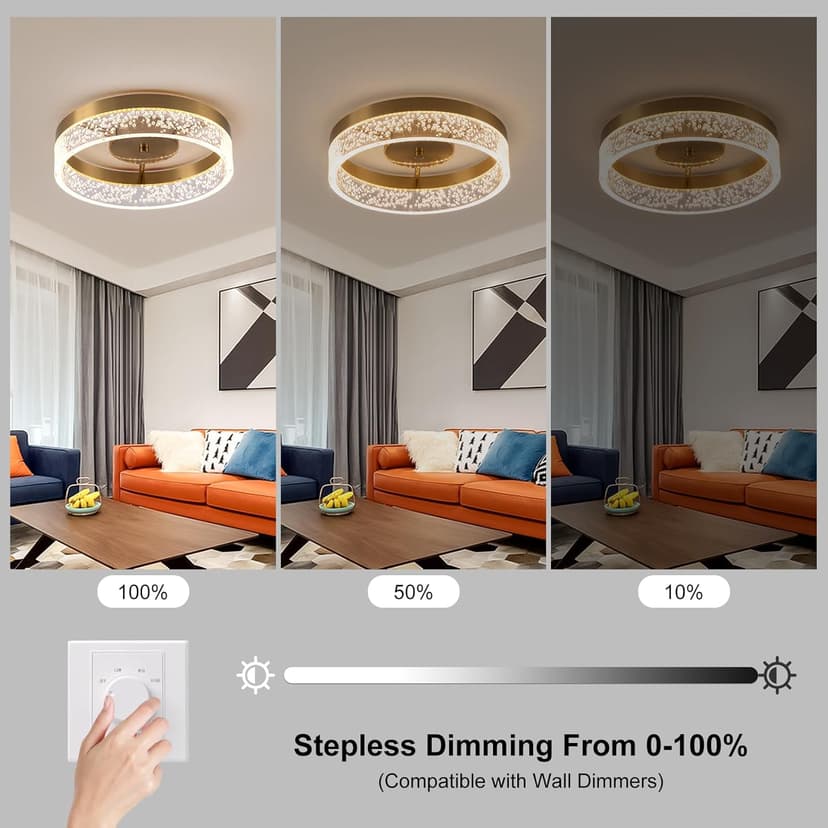 Jaycomey Modern LED Ceiling Light Fixture, 11.65" Flush Mount Kitchen Lighting Gold with Clear Seeded Acrylic Lampshade,Round Ceiling Lamp Lights for Hallway Dining Room