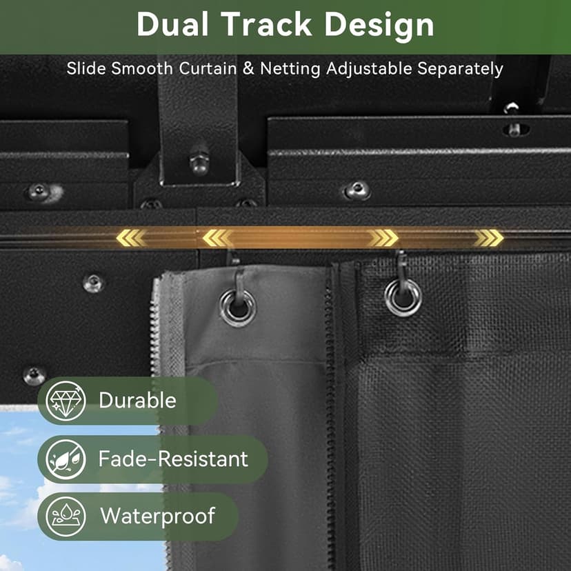 Aoxun Hardtop Gazebo 10x12, Aluminum Frame Canopy with Double Galvanized Steel Roof, Outdoor Gazebo with Breathable Netting and Privacy Curtain for Backyard