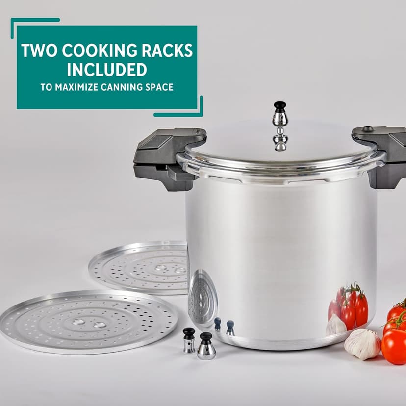 Mirro - 7114000221 Mirro 92122A Polished Aluminum 5 / 10 / 15-PSI Pressure Cooker / Canner Cookware, 22-Quart, Silver
