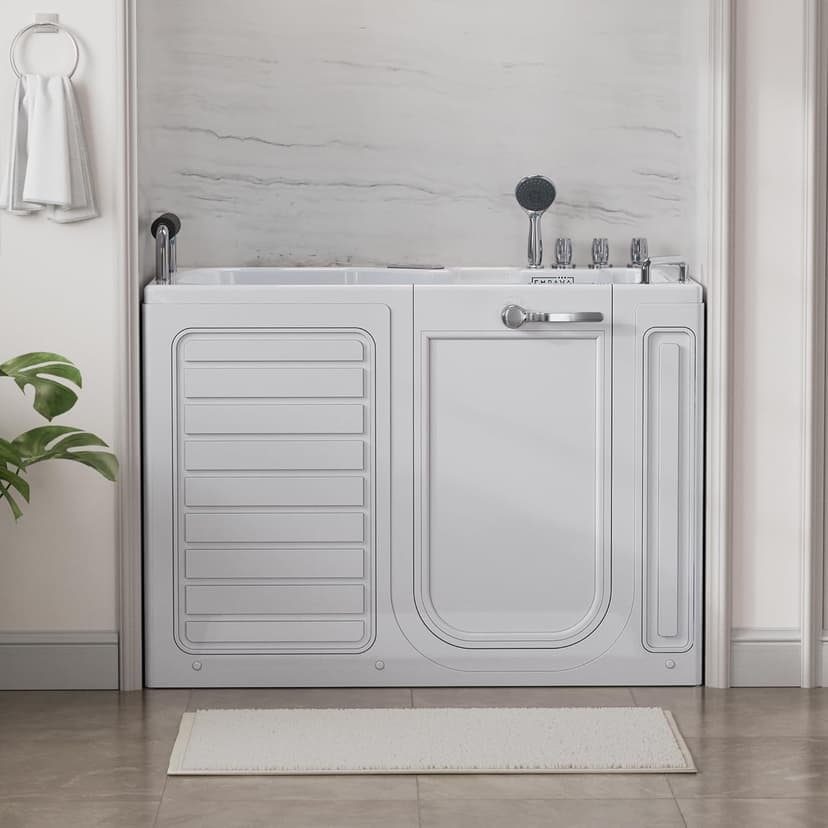 Empava Walk In Tub for Seniors,54" x 30'' Right Drain,12 Air & 13 Whirlpool Massage Jets Bathtub,with built-in Heater,2 Safety Handrail,19.25" Wide Right Outswing Door,Slip-Resistant Floor,Acrylic