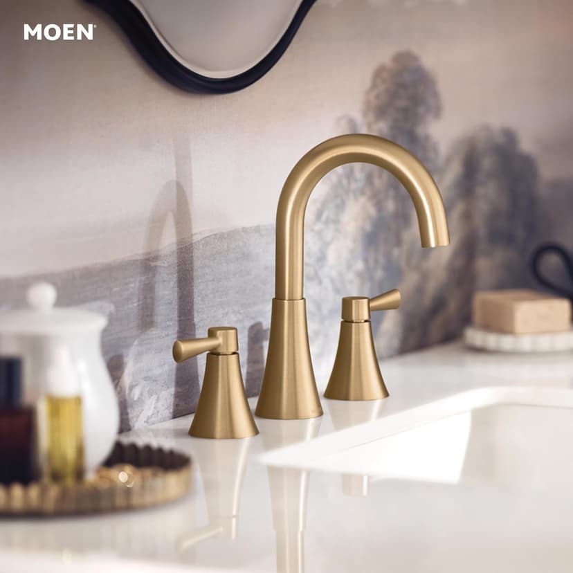 Moen Ronan Bronzed Gold Two-Handle Adjustable Widespread Modern Bathroom Faucet, Valve Included, 84023BZG