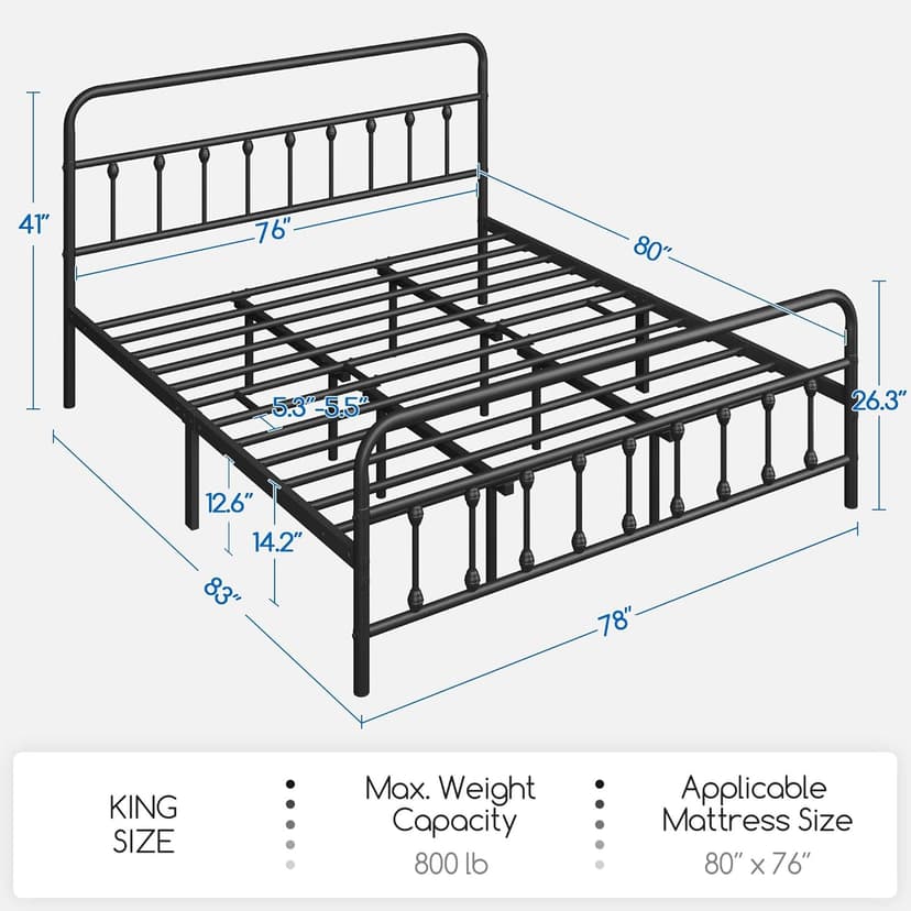 Yaheetech Classic Metal Platform Bed Frame Mattress Foundation with Victorian Style Iron-Art Headboard/Footboard/Under Bed Storage/No Box Spring Needed/King Size Black