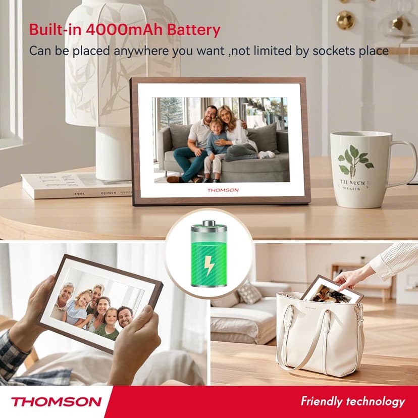 Digital Picture Frame with 4000mAh Battery, Digital Photo Frame WiFi with 32 GB, HD IPS Touch Screen, Auto-Rotate, Slideshow, Share Photos/Videos from Phone by App (10.1Inch Battery)