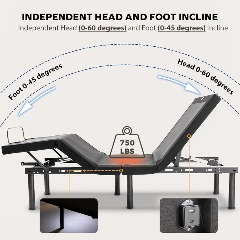 EGOHOME Full Size Adjustable Bed Base Frame and 14 inch Memory Foam Mattress, Independent Head and Foot Incline Electric Foldable Metal Bed Base Electric, Wireless Remote,Zero Gravity