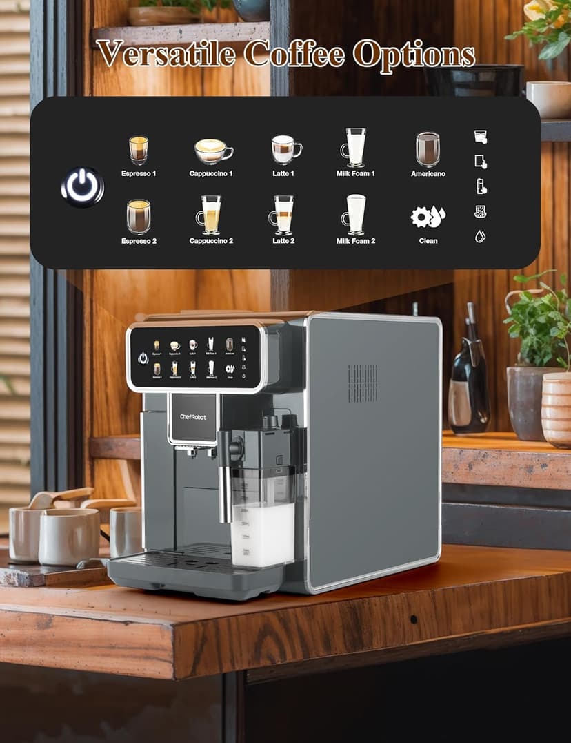 Fully Automatic Coffee Maker with Built-in 3-Level Grinder Expresso/ Cappuccino/Latte/Americano Coffee Machines with Self-Cleaning Function 12 Cup Coffee Machine for Home/Office (Coffee Maker-Gray)