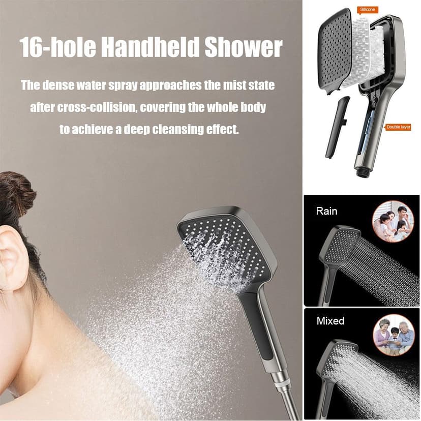 BEITH Thermostatic Shower System, 4 Piano Keys UFO Shower Faucet Set, 31x20cm Square Shower Set, Digital Display, 360° LED Ambient Light, Hydroelectric Power, with Bathtub Faucet (Gun Gray)