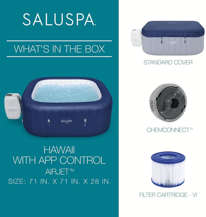 Bestway SaluSpa Hawaii 4 Person Smart AirJet Inflatable Hot Tub Spa with 140 Jets and App Control