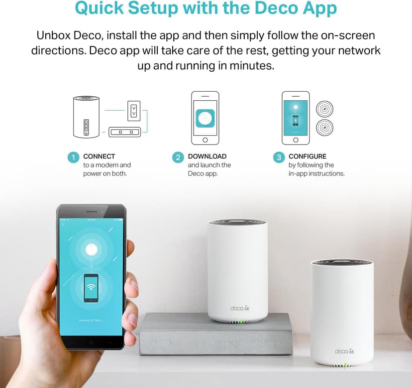 TP-Link Deco XE75 AXE5400 Tri-Band WiFi 6E Mesh System - Wi-Fi up to 7200 Sq.Ft, Engadget Rated Best Mesh for Most People, Replaces WiFi Router and Extender, AI-Driven Mesh New 6GHz Band, 3-Pack