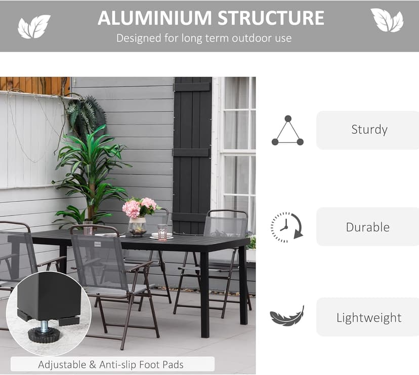 Outsunny 75" x 35" Outdoor Dining Table for 8 People, Rectangular Aluminum Frame Garden Table with All-Weather Faux Wood Top for Garden, Lawn, Patio, Black