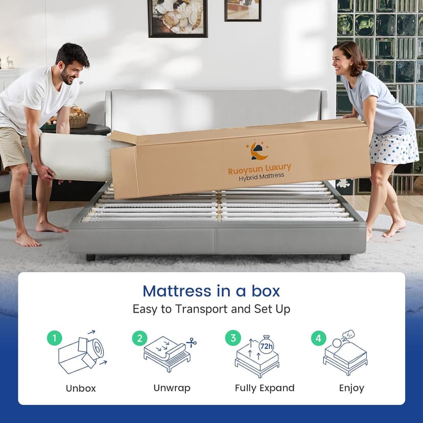 King Size Mattress, 12 Inch Firm Hybrid King Bed Mattress in a Box, with Gel Memory Foam and Individual Pocket Springs, Motion Isolation, Strong Edge Support & Pressure Relief