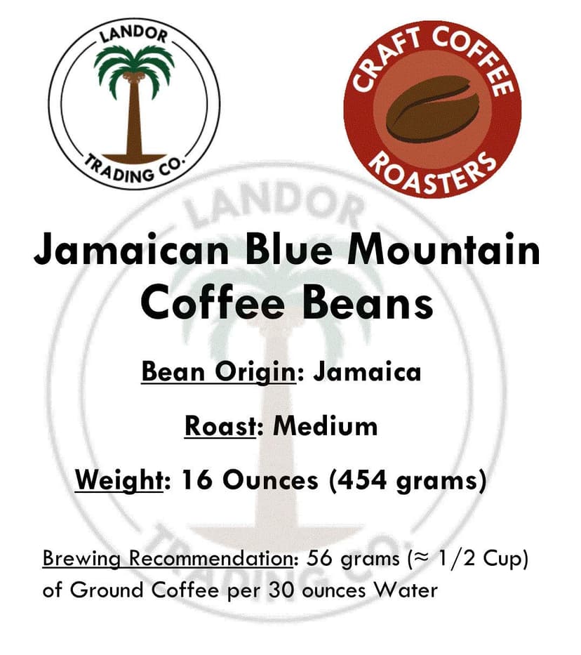 Jamaican Blue Mountain Coffee - 1 Pound - Medium Roast