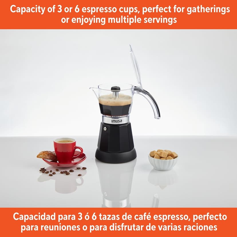 Imusa 6 or 3cup Electric Espresso Maker, Black