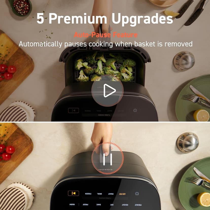 COSORI Air Fryer 9-in-1, Compact & Large 6-Qt, Fast Turbo Modes, 90–450°F Precise Heat for Even Results, Up to 95% Less Oil*, Roast, Bake, Dry, Reheat, Frozen, Broil, Proof, 120V, TurboBlaze, Grey
